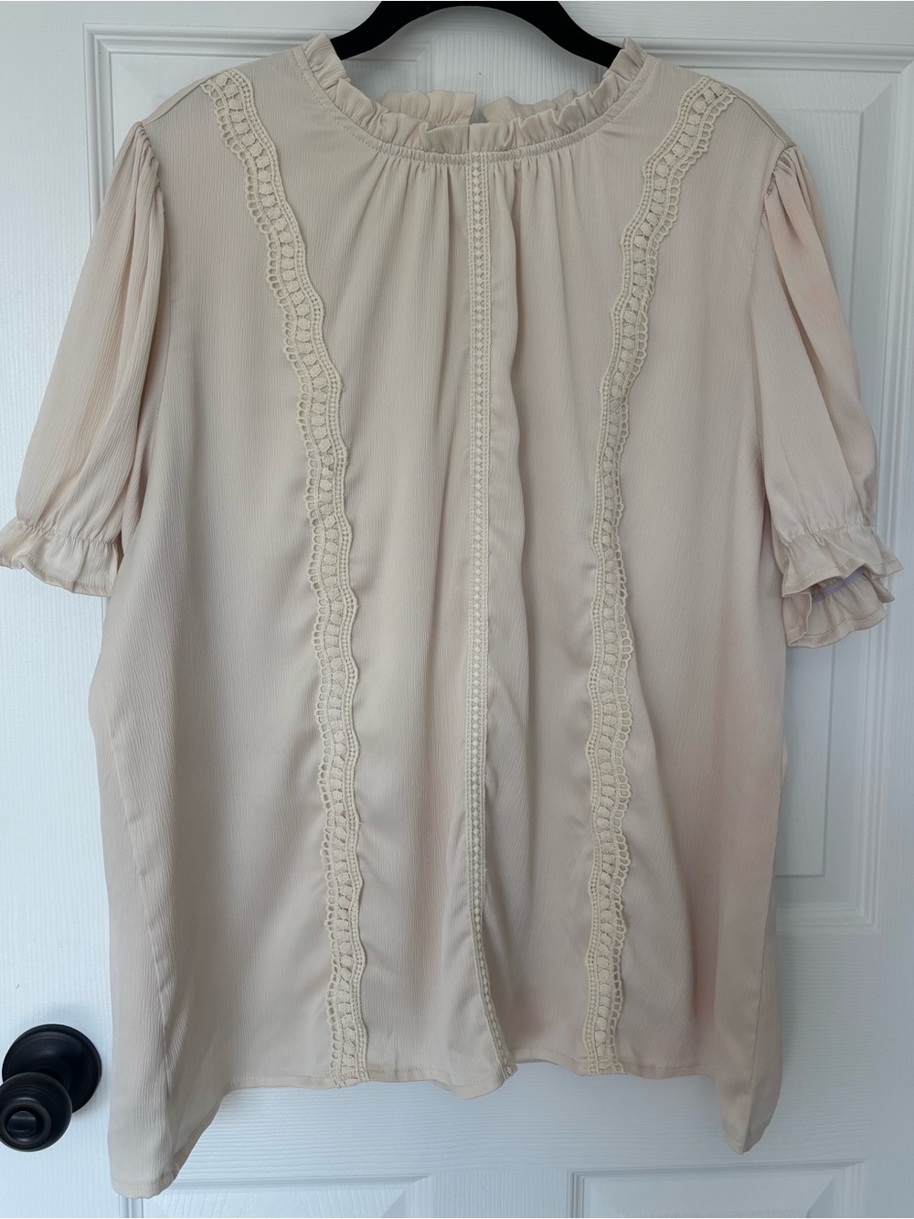 Women's Cream Ruffle-Trim Blouse Coquette Edwardian Cottagecore